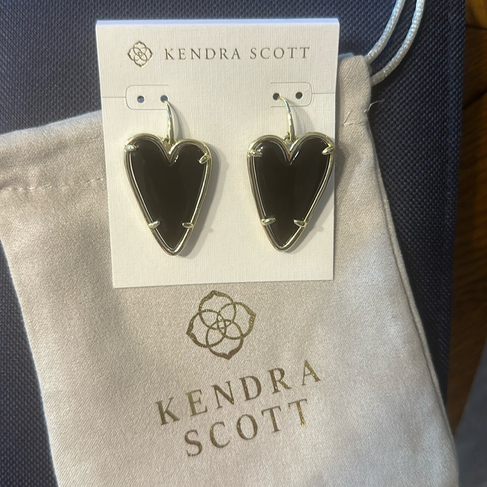Kendra Scott Black Onyx Ansley Heart / Drop Earrings Gold